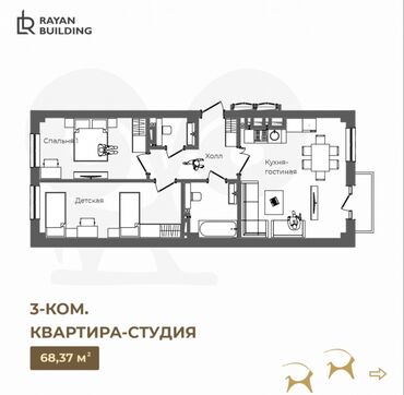 Продажа квартир: 3 комнаты, 68 м², Элитка, 9 этаж, ПСО (под самоотделку)