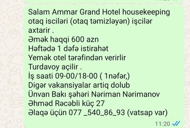 помощник повара вакансии: Xadimə tələb olunur, Aylıq ödəniş lalafo.az -da помощник повара вакансии: Xadimə tələb olunur, Aylıq ödəniş