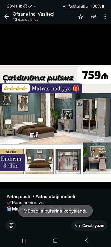 bagca mebel: *Yataq dəsti / Yataq otağı mebeli* ✔️Rəng seçimi var *🎁Matras — 4