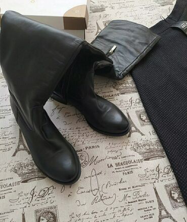 чистый кожаный сапоги: Сапоги, 40, цвет - Черный