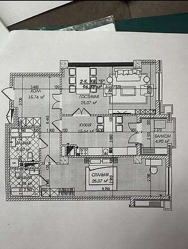 Продажа квартир: 2 комнаты, 96 м², Южная Магистраль Элитка, 7 этаж, ПСО (под самоотделку) — 2