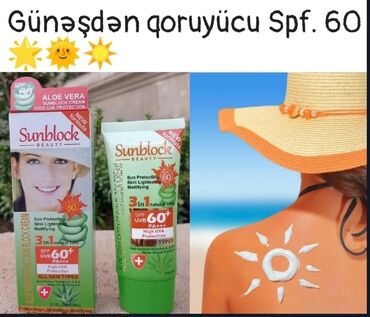 botoks effektli kremler: Sunblock. SPF. 60 Gunesden qoruyucu Aloe vera terkibli krem deride