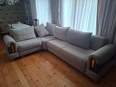 sultan kunc divan: Künc divan dəsti – krem/boz rəngli, yumşaq məxməri/parça üzlüklə - — 3