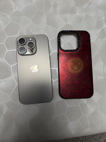 Apple iPhone: IPhone 15 Pro, Б/у, 256 ГБ, Natural Titanium, Защитное стекло, Чехол, Кабель, 91 %