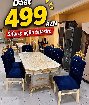 tək stul: Klassik dizaynlı yemək otağı dəsti - Komplekt: 1 ədəd süfrə masası + — 1