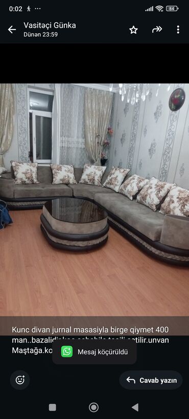 Yataq otağı dəstləri: Künc divan, İşlənmiş, Çatdırılma yoxdur