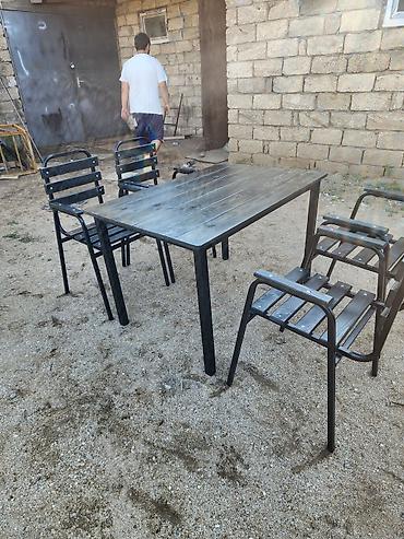 bar otracagi: Metal karkaslı masa və stul dəsti - Tərkib: 1 ədəd düzbucaqlı masa + — 6