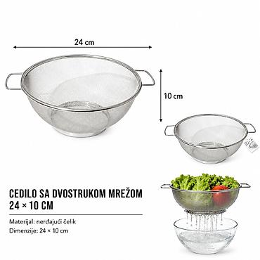 KMT Sa drškom cediljka 5404610 Opis: - Cedilo sa dvostrukom mrežom i
