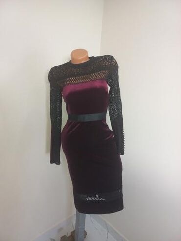 plave duge haljine: Topshop XS (EU 34), color - Burgundy, Cocktail, Long sleeves