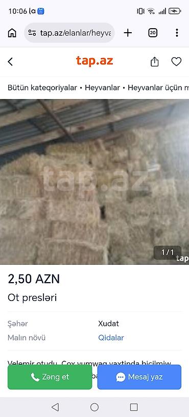 at satiwi: Məhsul: Yonca presi (balya şəklində quru ot/saman) Təsvir: - Heyvan — 1