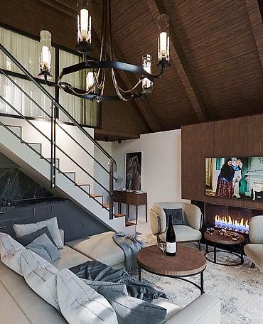 Tikinti işləri: «Barn House»: ▸ 60 m² — 2 yataq otağı, zal, studio tipli mətbəx — 4