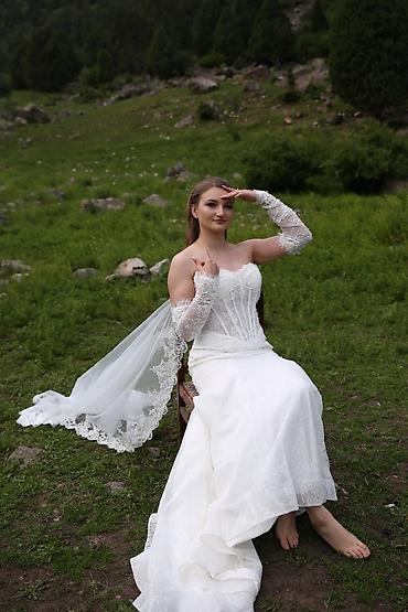 свадебные перчатки: Свадебное платье, M, Со шлейфом, Фатин, Кружево, Б/у — 7