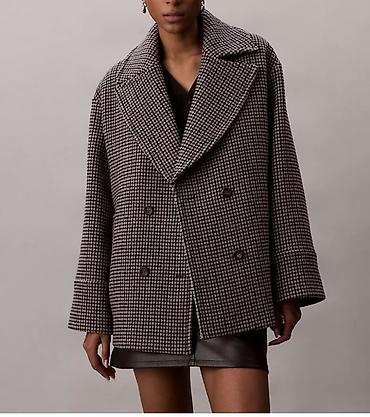 юбка calvin klein: Двубортное укороченное пальто/жакет в классическую «гусиную лапку» — 1
