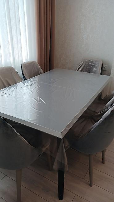 boz metbex mebelleri: Qonaq otağı üçün, İşlənmiş, Açılan, Dördbucaq masa, 6 stul — 2