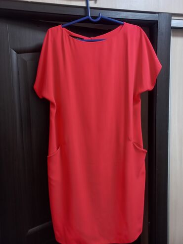 летный красовка: Повседневное платье, Made in KG, Летнее, Миди, Трикотажное, Прямое, XL (EU 42)