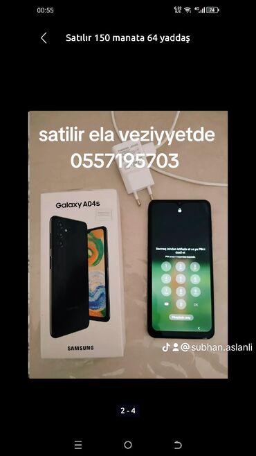 Mobil telefonlar: Samsung Galaxy A04s, 64 GB, rəng - Qara, Sensor, Barmaq izi, İki sim kartlı