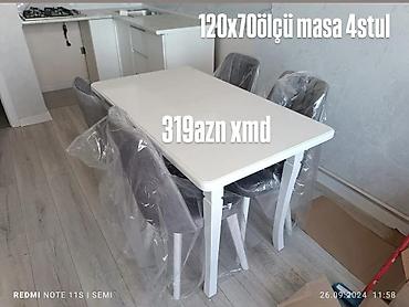 Masa və oturacaq dəstləri: Masa və 6 stul dəsti – Xmd • Komplekt: 1 yemək masası + 6 ədəd stul — 110
