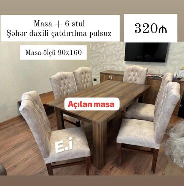 Divanlar: Açılan, Dördbucaq masa, 6 stul