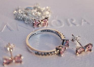 Бижутерия: Нежный набор с розовыми камушками💎 в виде бантиков 🎀 от Pandora🥰 — 5
