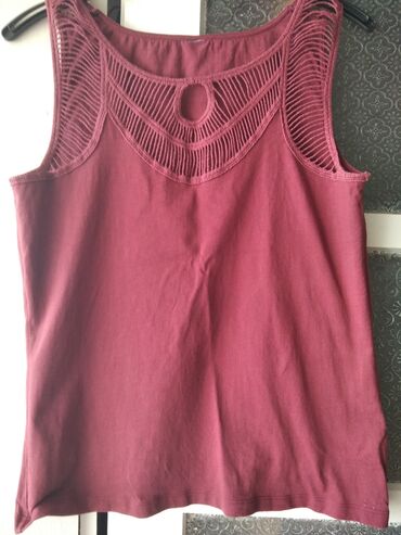ženske majice waikiki: L (EU 40), Cotton, Single-colored, color - Burgundy