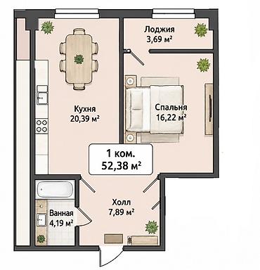 Продажа квартир: 2 комнаты, 52 м², Восток-5 мкр Элитка, 3 этаж, ПСО (под самоотделку) — 17