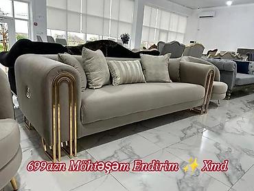 di̇van: Müasir dizaynlı yumşaq oturacaqlı divan - Rəng: açıq boz - Material — 1