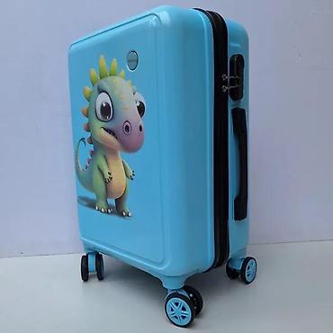 Rančevi, torbe i koferi: Dečji kofer na točkiće – plavi sa motivom dinosaurusa - Tvrda školjka — 7