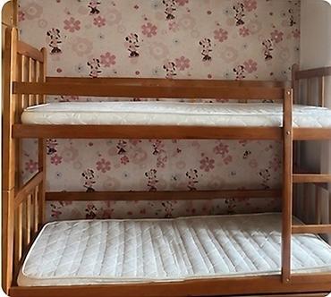 2 li kravat: Uşaq otağı üçün iki mərtəbəli taxta çarpayı - Material: möhkəm təbii — 2