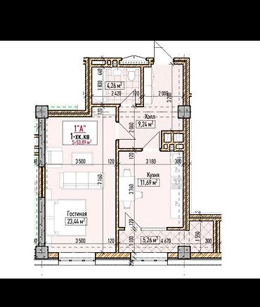 1 комната, 54 м², Асанбай мкр Элитка, 9 этаж, ПСО (под самоотделку)