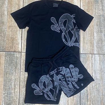 фудболка шорты: Syna world summer set Размер : M,L - Цвет: черный - Дизайн: крупный — 2