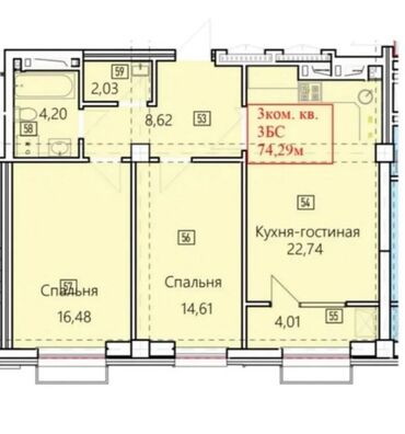 снять квартиру без риэлтора: 3 комнаты, 74 м², Элитка, 7 этаж, ПСО (под самоотделку)