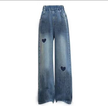 женские джинсы на резинке: Повседневные брюки, Палаццо, Китай, Средняя талия, Лето