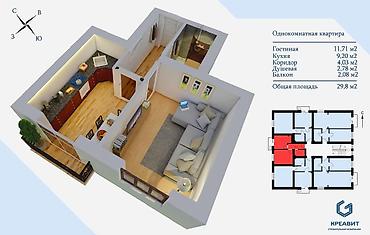 Продажа квартир: 1 комната, 31 м², 1 этаж — 9