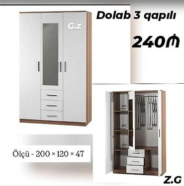 ucuz vitrin: 3 qapılı geyim dolabı - Ölçü: 200 × 120 × 47 sm - Rəng/üslub: ağ ön — 1
