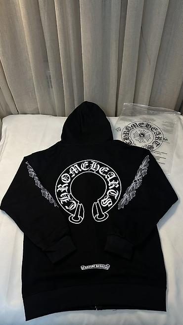 iş geyimi: Chrome Hearts kapüşonlu svitşot (zipli hoodie) - Rənglər: qara və ağ — 2