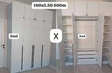Dolablar: Ağ rəngli, çoxbölməli qarderob şkafı - Ölçü: 160 x 250 sm (yükseklik — 1