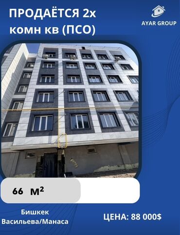 продажа домоав в канте: 2 бөлмө, 66 кв. м, ПСО (өзү оңдоп түзөтүп бүтүү үчүн)