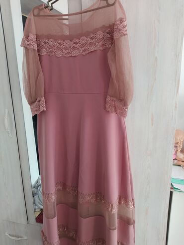 бархатное розовое платье: Вечернее платье, Длинная модель, С рукавами