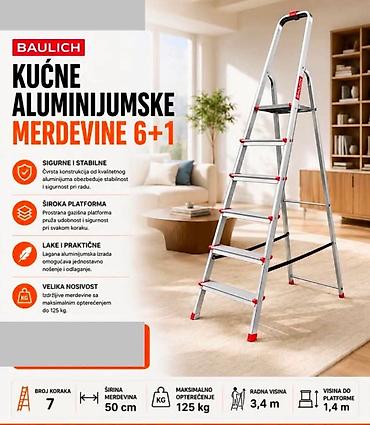 grinder cena: Baulich kućne aluminijumske merdevine 6+1 - Sigurne i stabilne — 1