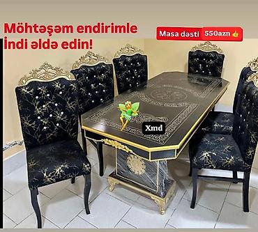 divanlar 2 el: Qonaq otağı üçün, Yeni, Dördbucaq masa, 6 stul — 1