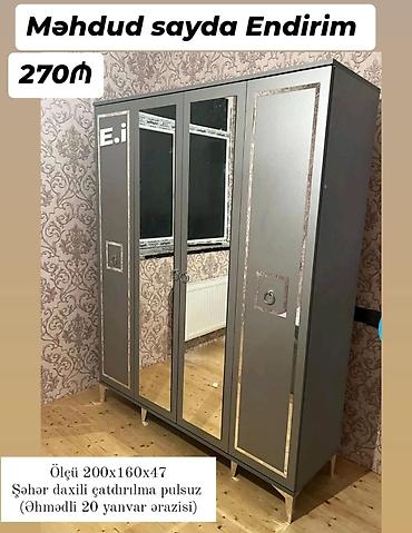 divan taxt: Dörd qapılı güzgülü şkaf - Rəng: boz, dekorativ naxış çərçivələri ilə — 1