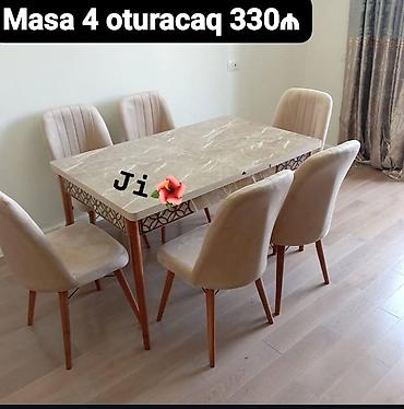 mekteb stullari: Yemək otağı dəsti – masa və 4 ədəd oturacaq. - Masa: mərmər effekti — 1
