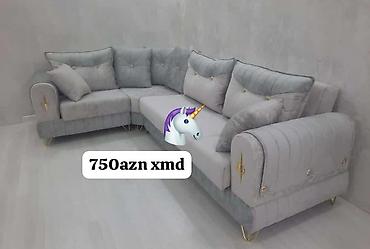 divan modelleri ve qiymetleri: - Boz rəngli L formalı künc divan - Yumşaq məxməri/parça üzlük, hamar — 1