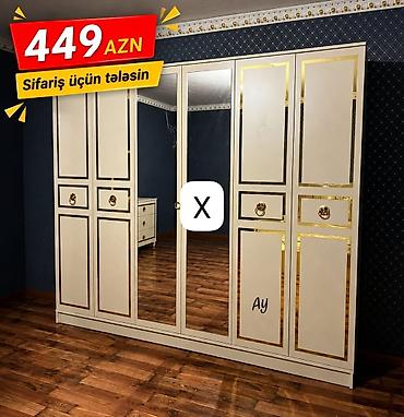 divar ref: - 6 qapılı geyim dolabı - Rəng: krem/ağ ton, qızılı dekorativ — 1