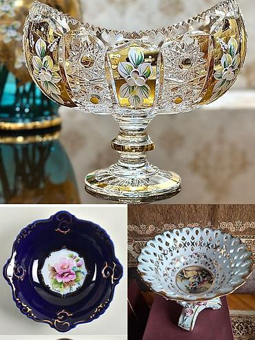 bagima: Qızıl naxışlı arginal Bagima qablar dəsti - Zərif kristal meyvə qabı — 1