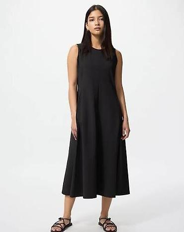 stretch: Черное платье Uniqlo AIRism Ultra Stretch, без рукавов, миди/макси — 3