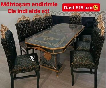 Masa və oturacaq dəstləri: Qonaq otağı üçün, Açılmayan, Dördbucaq masa, 8 stul