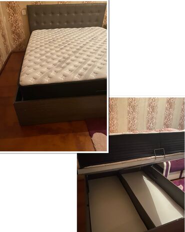 Кровати: Б/у, Двуспальная кровать, С подъемным механизмом, С матрасом, Без выдвижных ящиков, Турция