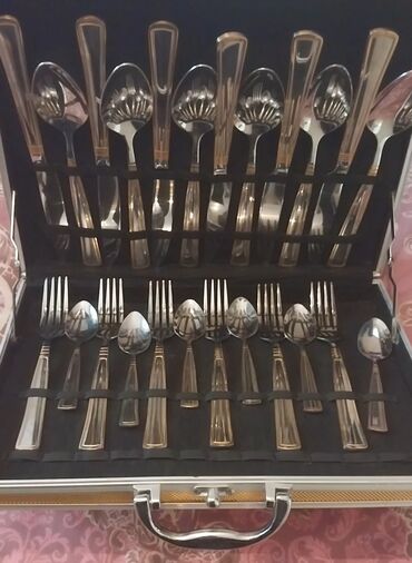 набор для рисования в баку: Zərif qızılı-çərçivəli çəngəl-bıcaq-damaq qaşığı dəsti – alüminium