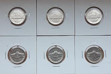 basovi na harmonici: Set od 6 američkih nikla A UNC (5 cents) – Jefferson Nickel - — 1